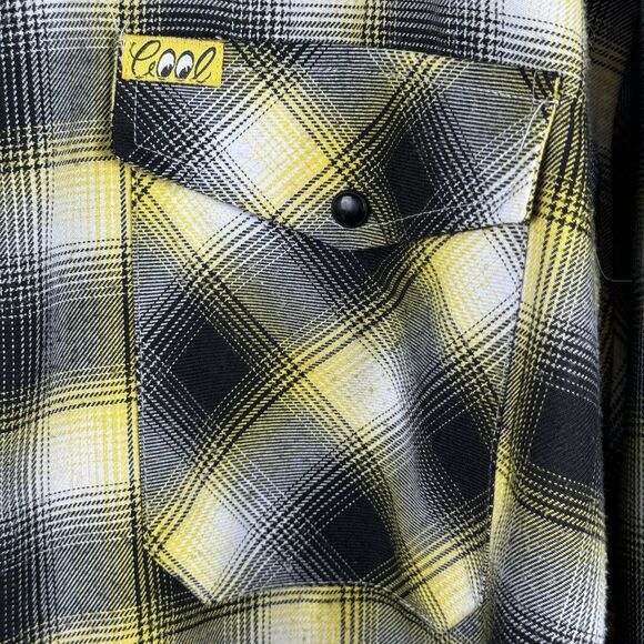 DIXXON Moon Eyes Flannel Men's 4XL Yellow Black Plaid Button Up Heavyweight - Picture 3 of 8